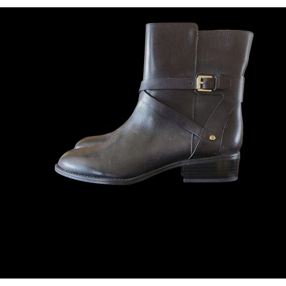 Lauren Ralph Black Leather Above Ankle Boots W/ Buckle Detail Size 8B - Picture 2 of 6